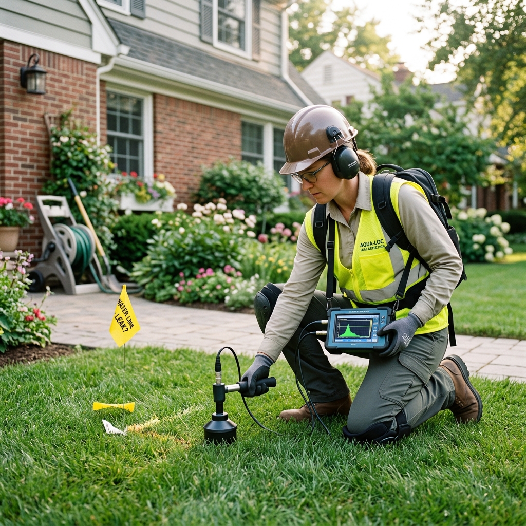 Acoustic and electronic water leak detection tools locating hidden pipe failure in Baytown TX